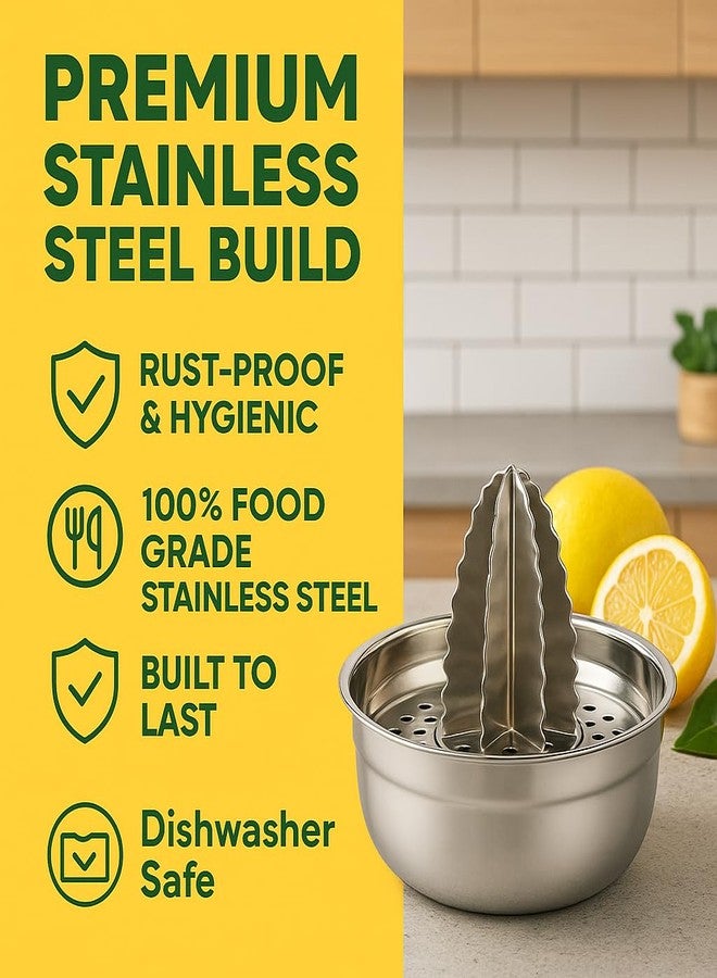 NOHUNT Premium Stainless Steel Manual Citrus Juicer, Hand Press Squeezer with Honeycomb Filter Bowl, Large Capacity Lemon Orange Juice Strainer, 12.2x12.2x6.8 cm (Round) - Image 4